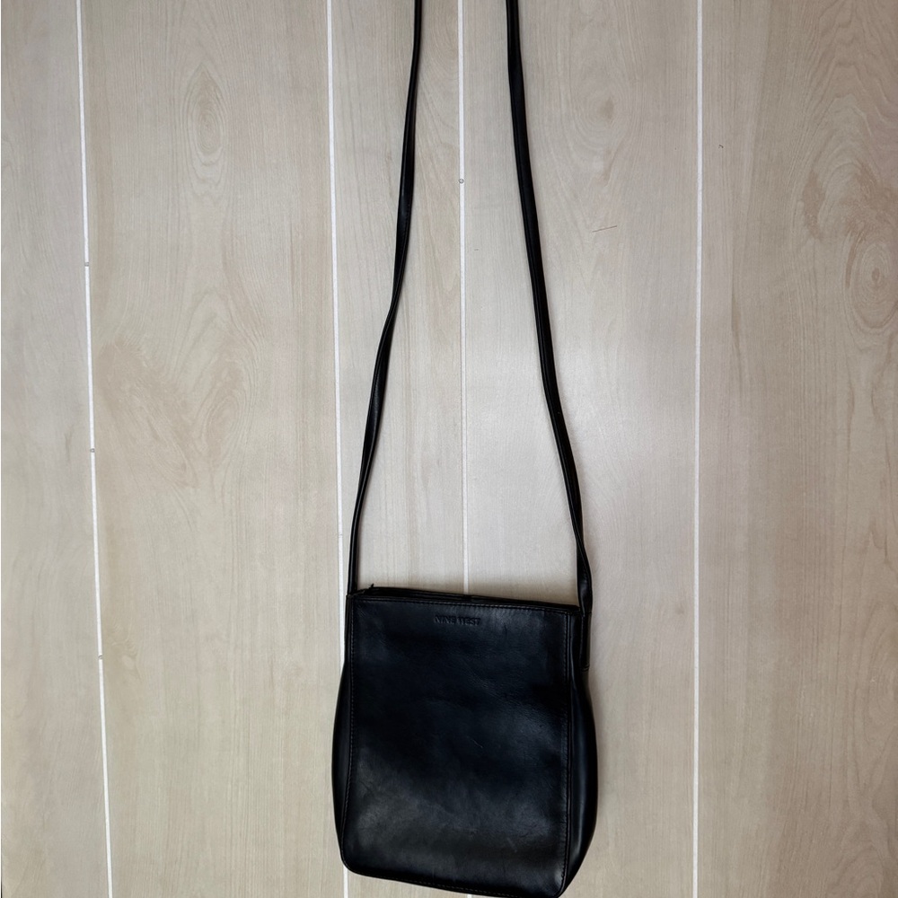 Nine West Black Leather Crossbody Bag with Interior Zip Pocket